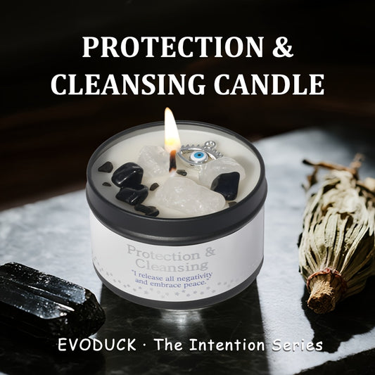 2pcs/1pc EVODUCK Law Of Attraction Protection Manifestation Candle | White Sage 3oz Each/total 6oz Scented Soy Wax Candle With Black &amp; White Crystal | For Deep Focus &amp; Reading | Christmas, Birthday Gift For Women, Friend | Wi