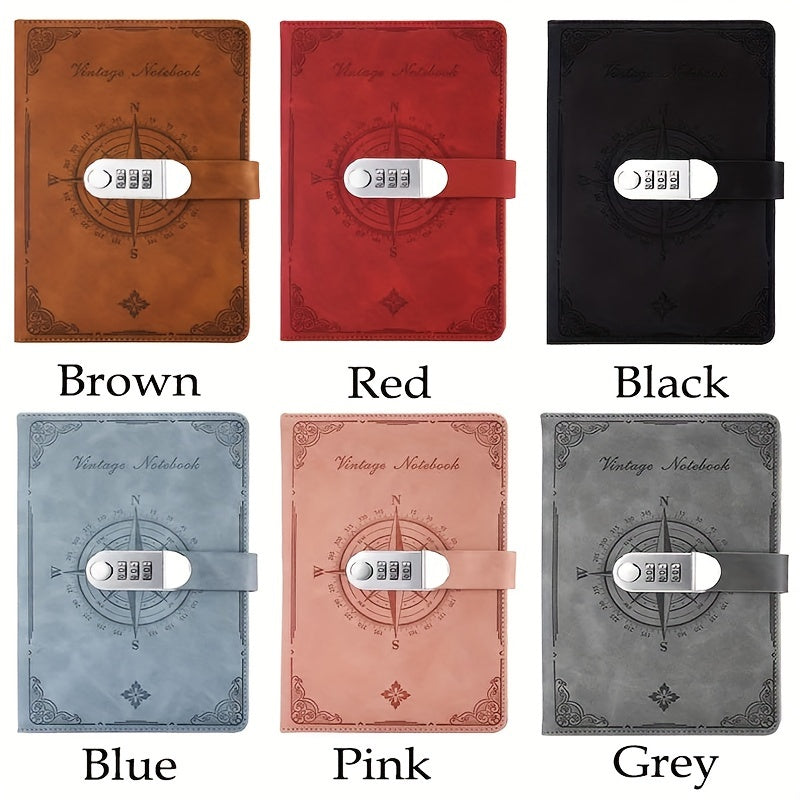 Agenda retro gruesa A5: blocs de notas con candado, protegida con contraseña, cuaderno creativo para estudiantes, toma de notas segura y privada.