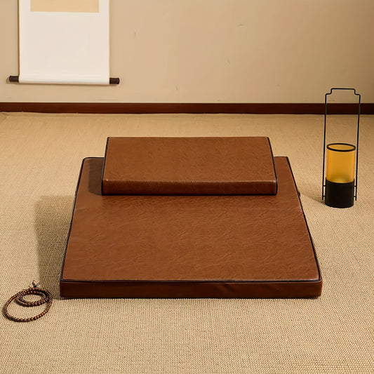 Cojín de suelo estilo tatami de piel sintética estilo vintage, redondo, para meditación, oración, yoga y decoración del hogar, para todo tipo de clima, lavable a mano, decoración minimalista, textura suave.