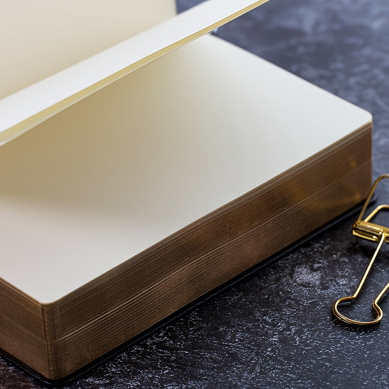 Cuaderno clásico de 208 hojas con borde bronceado ultra grueso, página en blanco de papel kraft, libro en blanco con decoración literaria, diario de lujo, álbum de recortes o bloc de notas.