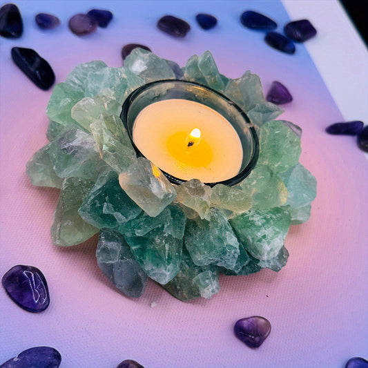 Handcrafted Natural Raw Crystal Candle Holder - Unique Decorative Centerpiece For Home &amp; Office, Holiday Decor, Tealight Ornament, Diffuser Stone - Gift For Festival Celebrations Like Christmas, New Year, Valentine'S Day